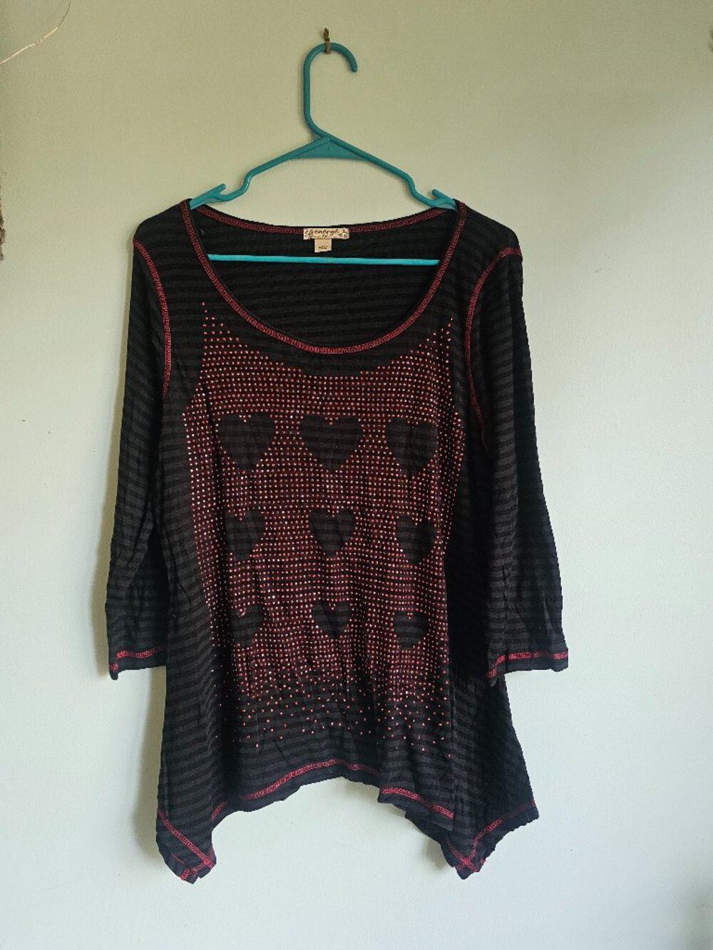 Energe World Wear y2k Hearts Graphic 3/4 Sleeves Tee Size L